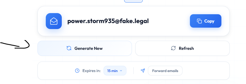 Generate New and Refresh buttons below the email address
